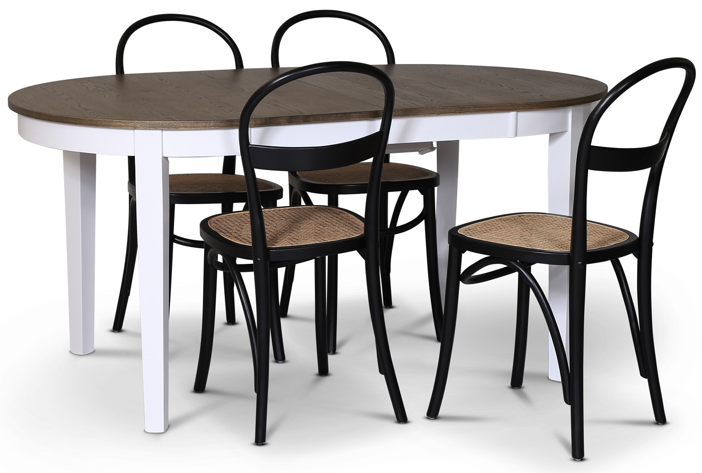 Lebensmittelgruppe Skagen; Esstisch 160/210x90 cm - Eiche wei�/braun ge�lt mit 4 Danderyd No.16 St�hlen Schwarz