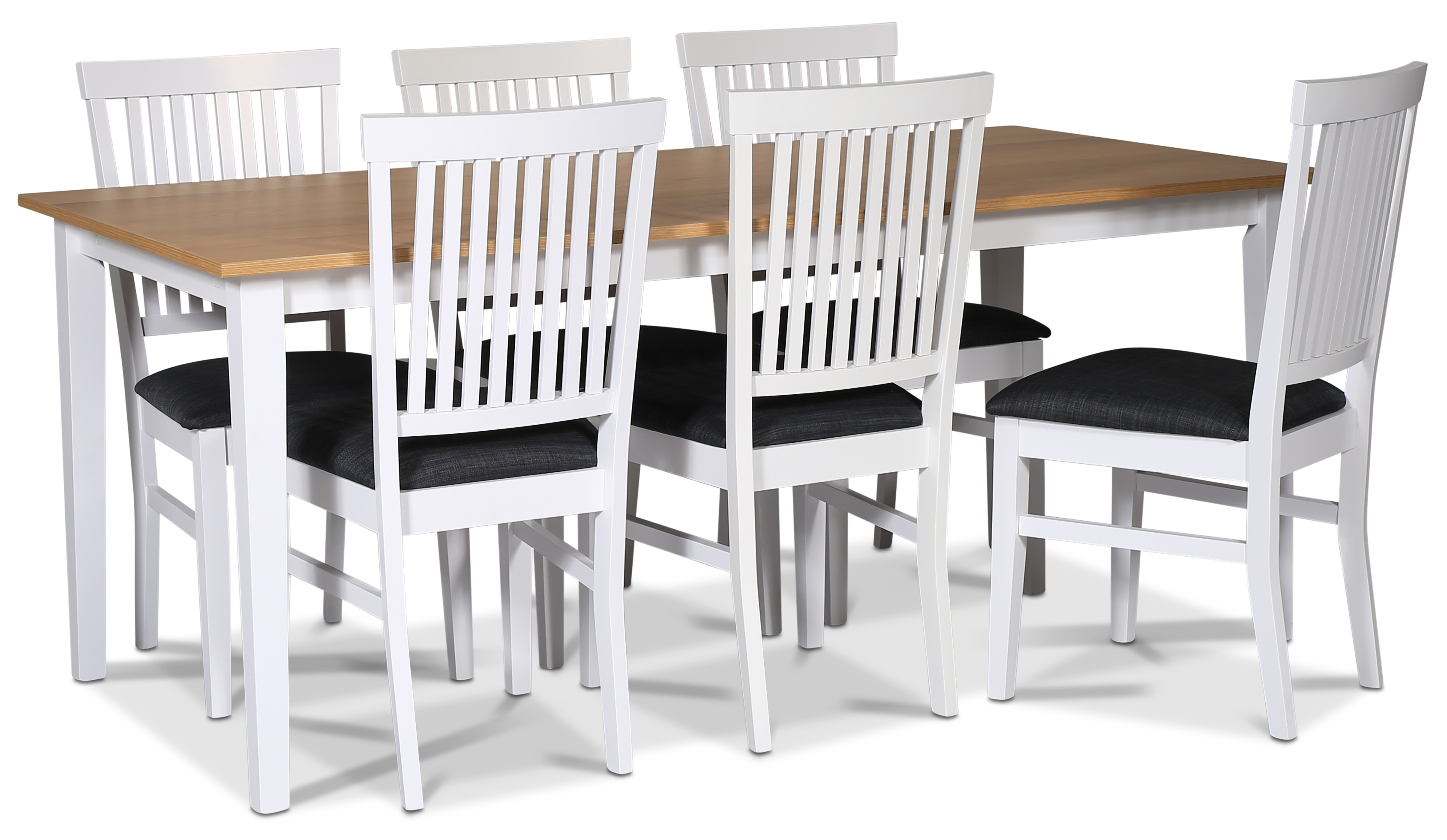 Esstisch-Set; Tisch 180x90 cm - Wei� / ge�lte Eiche mit 6 St�hlen - F�r�