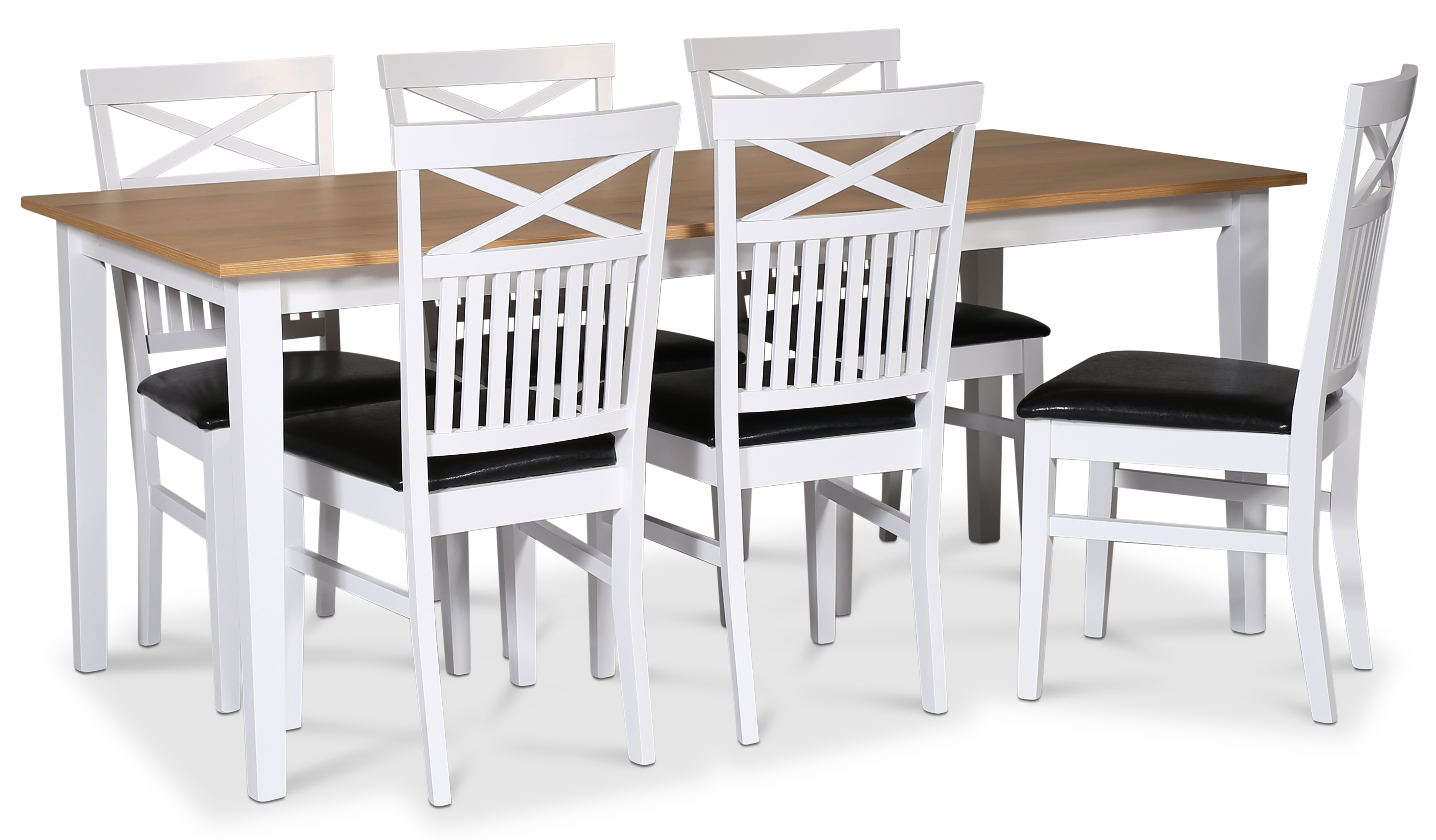 Esstisch-Set; Tisch 180x90 cm - Wei� / ge�lte Eiche mit 6 St�hlen - F�r�