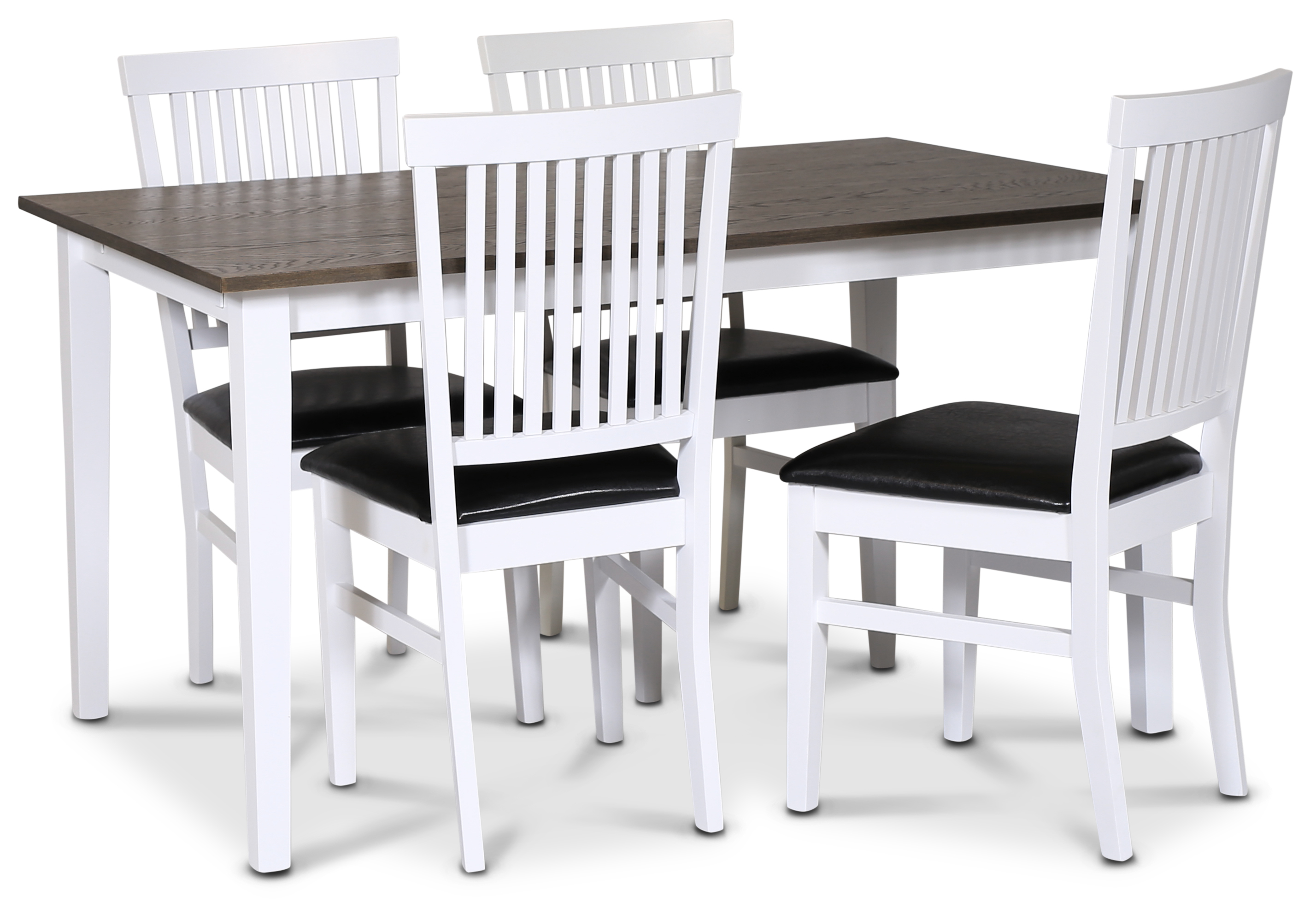 Lebensmittelgruppe Skagen; klassischer Esstisch 140x90 cm - wei�/braun ge�lte Eiche mit 4 F�r�-St�hlen (Ribs in the back) mit sc