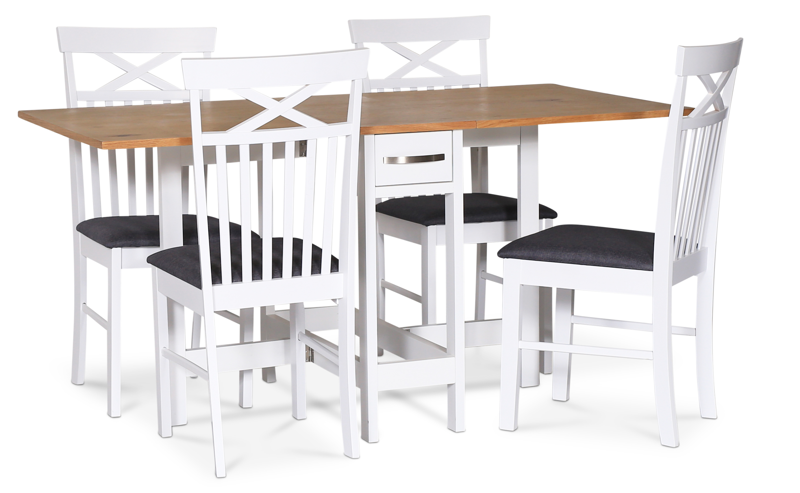 Esstisch-Set Klapptisch Wei�/Eiche mit vier St�hlen - F�r�