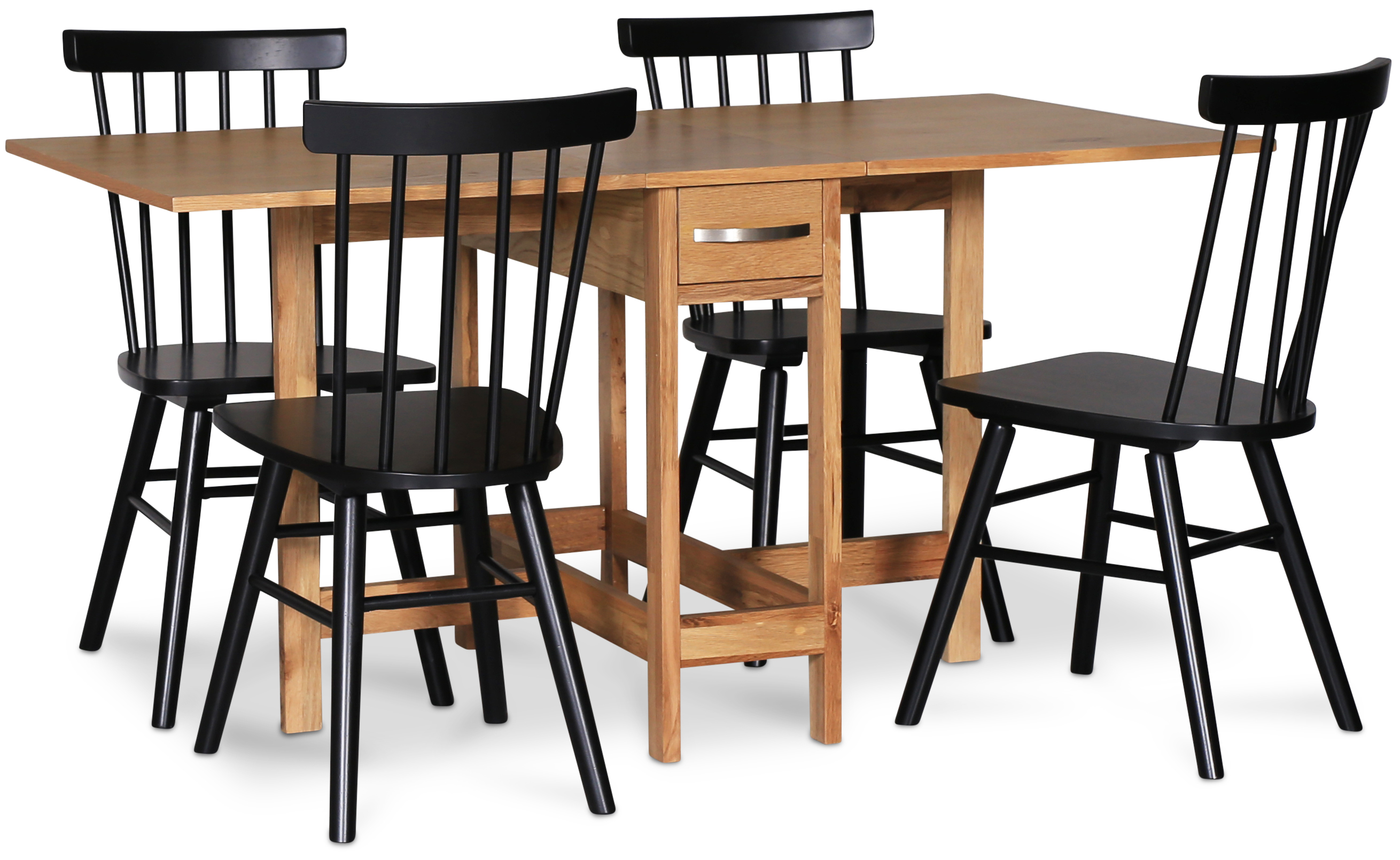 Esstisch-Set; Klapptisch aus Eiche mit 4 Korbstühlen von Orust - Fårö Esstisch-Set; Klapptisch aus Eiche mit 4 Korbstühlen von Orust - Fårö