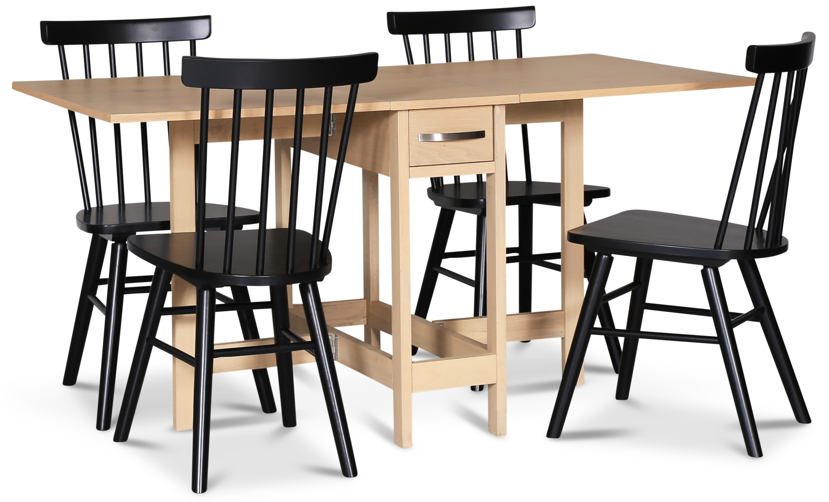 Lebensmittelgruppe F�r�; F�r� Klapptisch in Whitewash mit 4 schwarzen Orust Rohrst�hlen