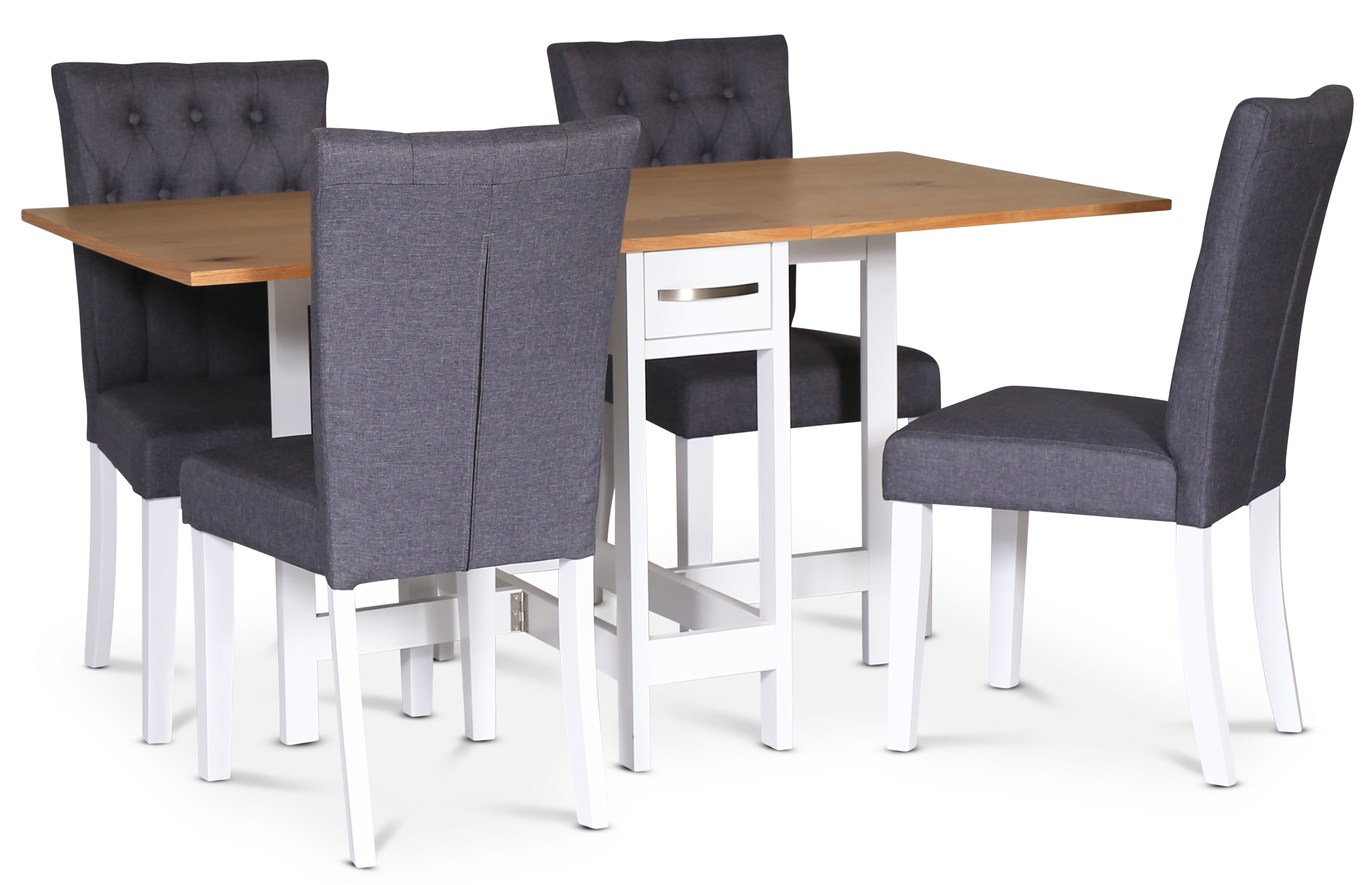 Esstisch-Set; Klapptisch Eiche/Weiß mit 4 Polsterstühlen - Fårö Esstisch-Set; Klapptisch Eiche/Weiß mit 4 Polsterstühlen - Fårö