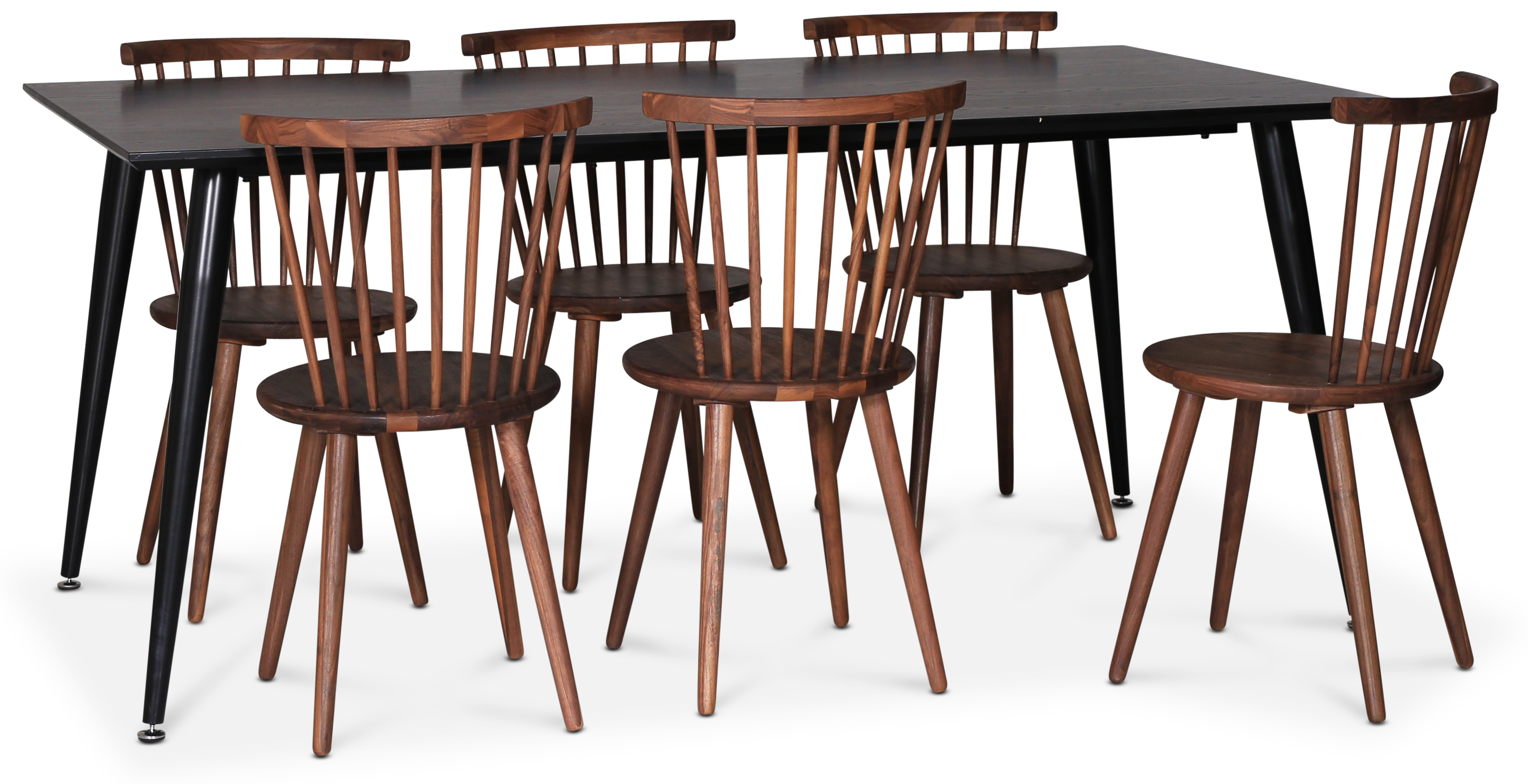 Dip-Food-Gruppe; Esstisch 180x90 cm mit 6 Rohrrollenst�hlen in Nussbaum