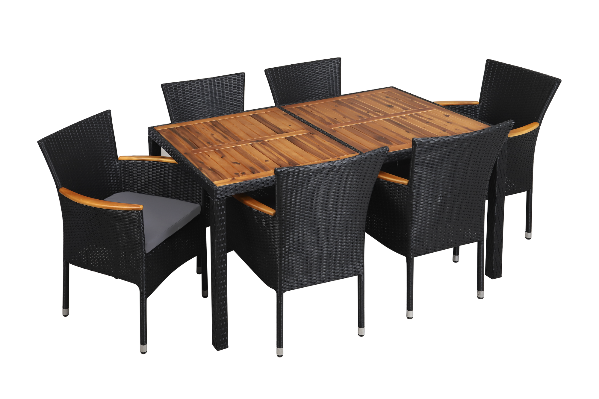 Gartengruppe; 6 Sessel mit Kissen und Esstisch + Textilpflege f�r M�bel