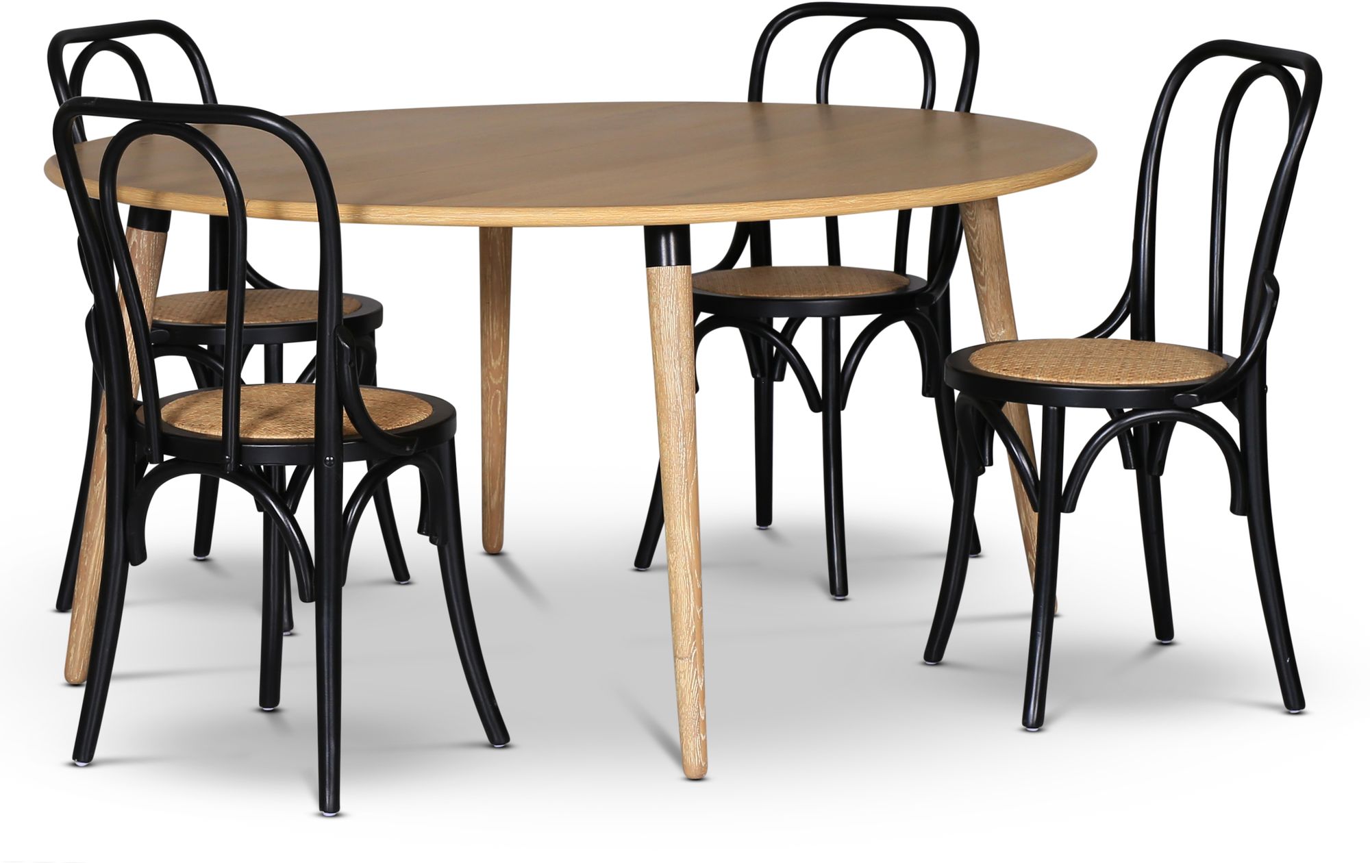 Omni Dining Group, runder Esstisch �130 cm inkl. 4 Tony Bugholzst�hle schwarz - Whitewash