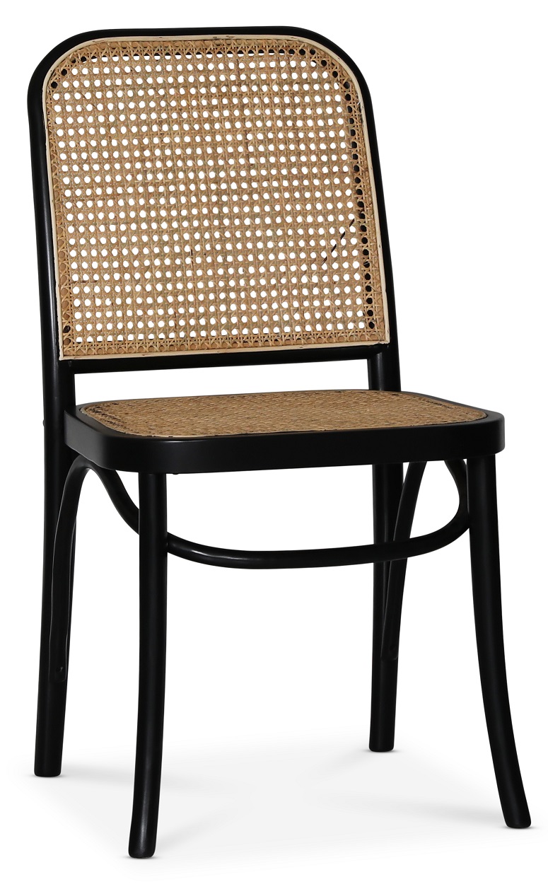 Schwarzer Stuhl mit R�ckenlehne und Sitz aus Rattan - Tone + M�belf��e