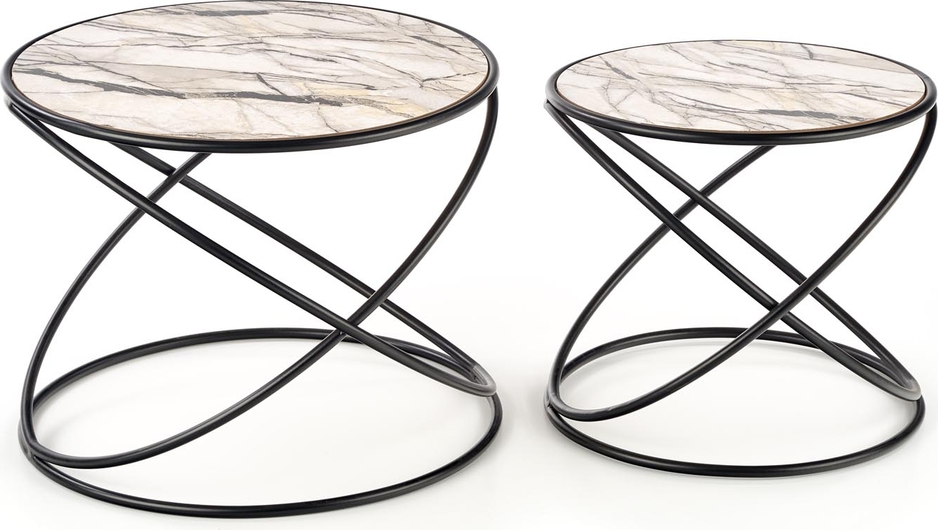 Mille Couchtisch �40/50 cm - Wei�er Marmor/Schwarz