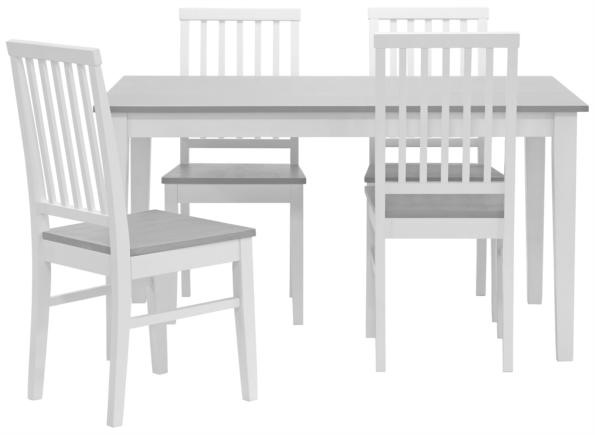 Essgruppe: F�r� Esstisch - wei�/grau - 140 cm + 4 F�r� St�hle - wei�/grau + 4.00 x Stuhlkissen