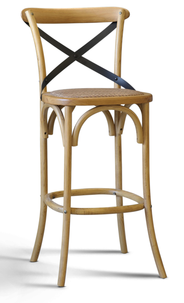 Gaston Barhocker mit Kreuz auf der R�ckenlehne und Rattansitz + M�belf��e