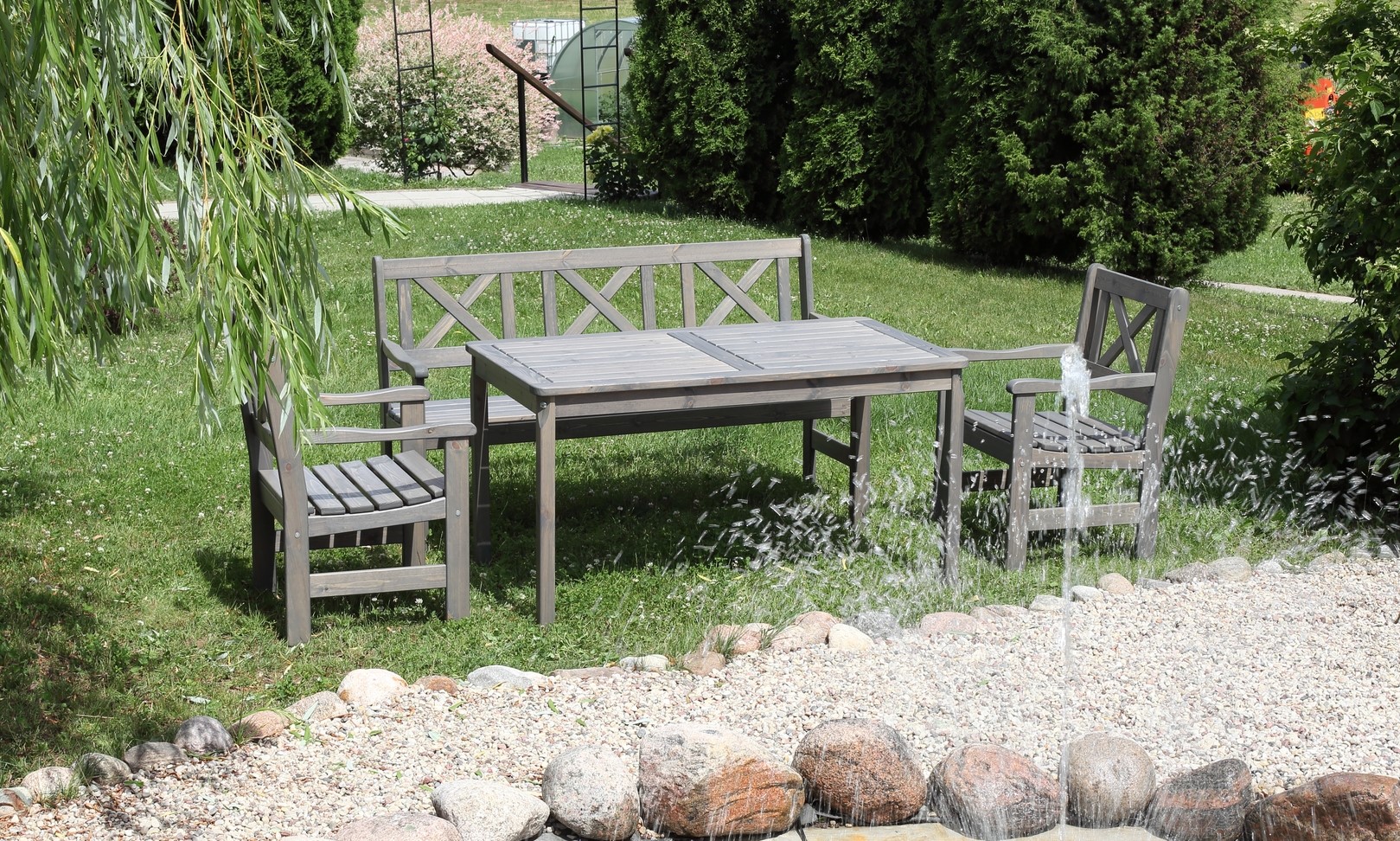 Bolln�s Outdoor-Gruppe - Klassisch grau + Textilpflege f�r M�bel