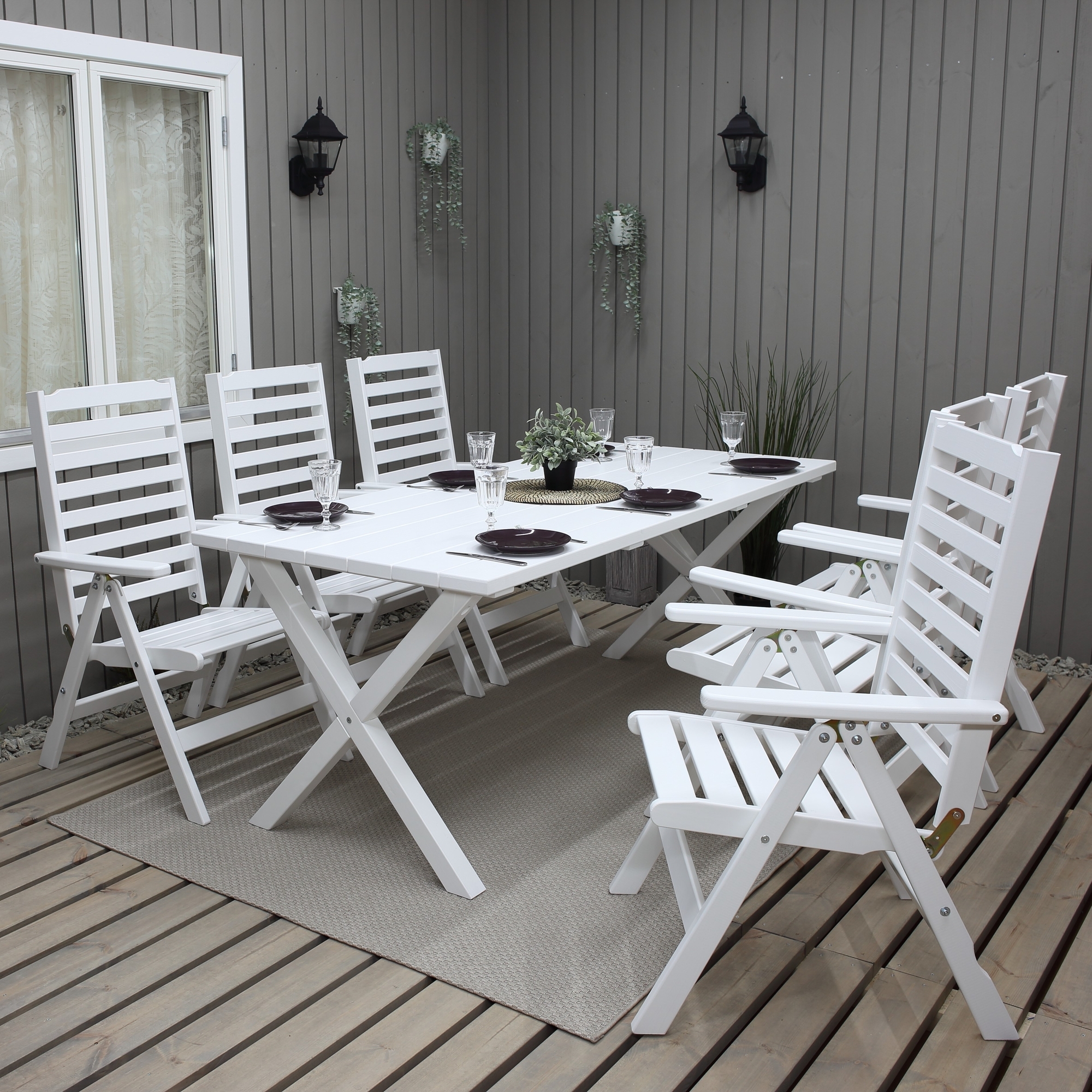 Scottsdale Outdoor-Gruppentisch 190 cm inkl. 6 B�stad-Positionsst�hle - Wei�