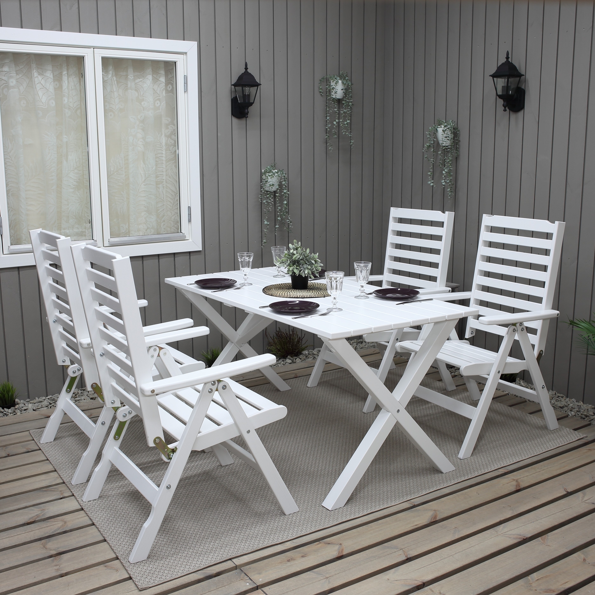 Scottsdale Outdoor-Gruppentisch 150 cm inkl. 4 B�stad-Positionsst�hle - Wei�