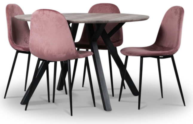 Smokey Esstischgruppe, runder Esstisch mit 4 Carisma Samtst�hlen - Coral