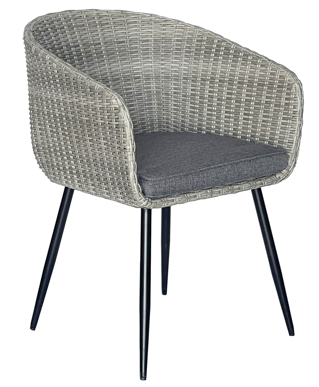 Grauer Gartenstuhl mit Rattankissen