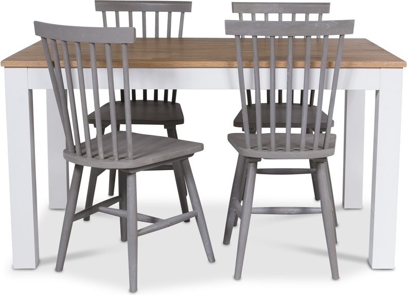 Dalar� Essgruppe 140 cm Tisch wei�/Eiche + 4 graue Freischwinger