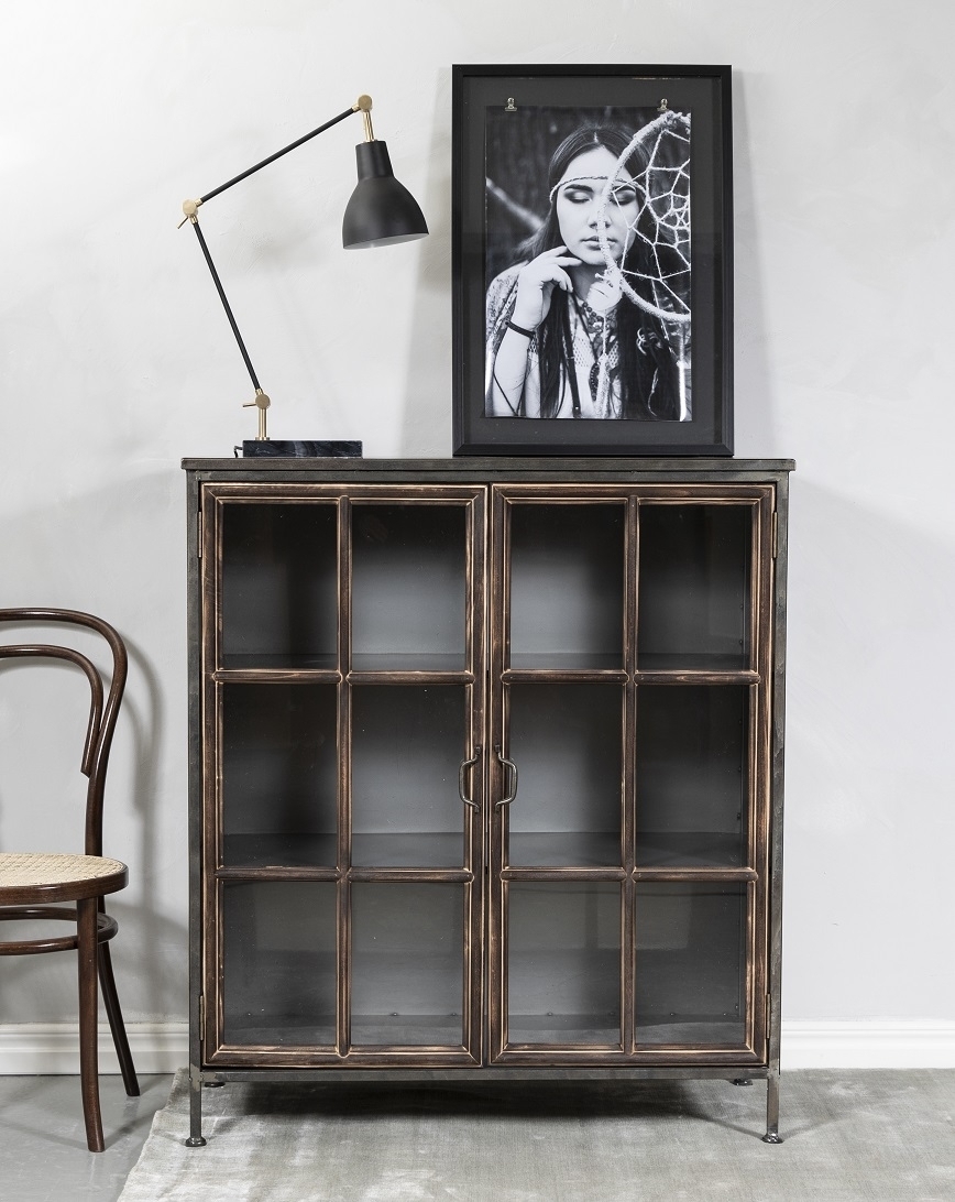 Industrie-Metall-Vitrine (Lowboard) - Holz / Metall / Glas