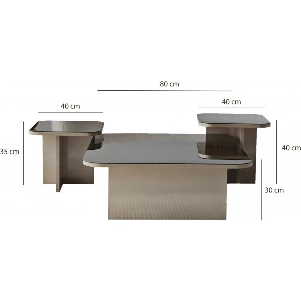 Jazz Couchtisch-Set 80/40/40 x 80/40/40 cm - Beige/Bronze