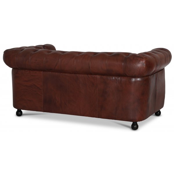 Old England 2-Sitzer-Chesterfield-Sofa aus echtem, antikisiertem Leder + Fleckentferner fr Mbel