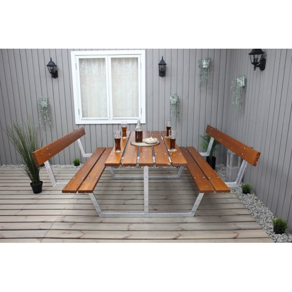 Rustikales Bankset mit Rckenlehne - Cappuccino