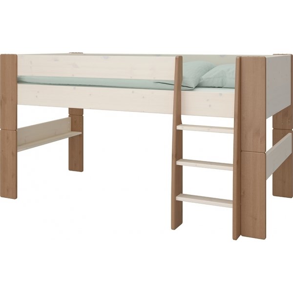 Fr Kinder-Hochbett 90 x 200 cm - Wei/Grau/Braun