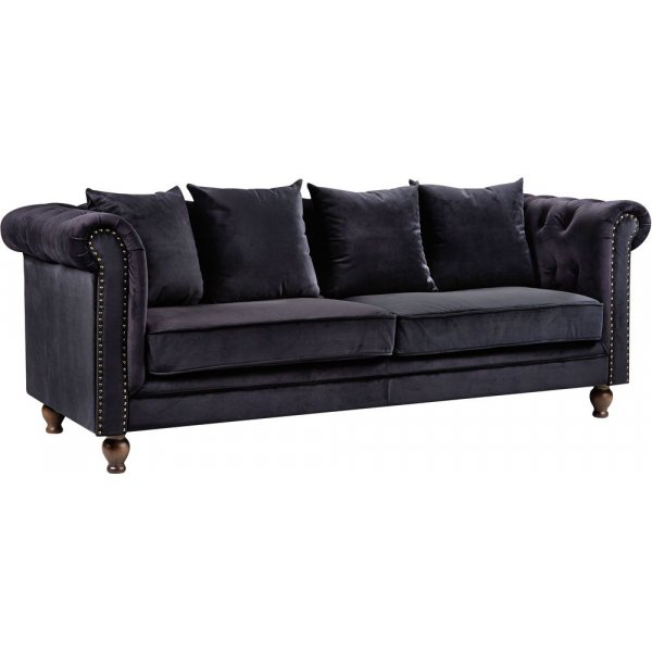 Chesterfield Churchill 3-Sitzer Sofa - Schwarzer Samt