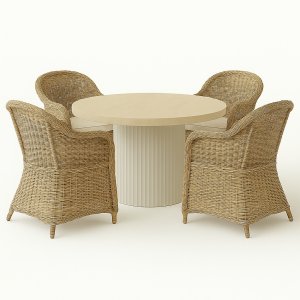 Merca-Essgruppe: Runder Tisch + 4 Mercury-Sessel, naturfarbenes Kunstrattan Merca-Essgruppe: Runder Tisch + 4 Mercury-Sessel, naturfarbenes Kunstrattan