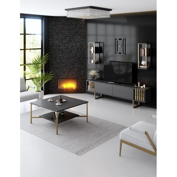 Erki Couchtisch 80 x 80 cm - Anthrazit/Gold