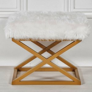 Capraz Plsch-Hocker - Gold/Wei