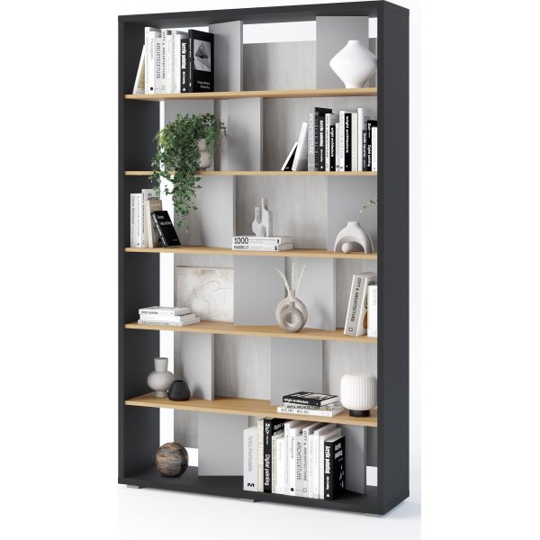 Dika B�cherregal mit Hintergrundbeleuchtung - Graphit/Eiche/Mattgrau