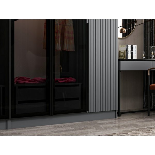 Cikani Kleiderschrank mit Spiegelt�ren 225x52x210 cm - Anthrazit