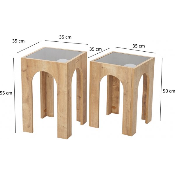 Seine Beistelltisch-Set 35/35 x 35/35 cm - Dunkelgrau/Eiche