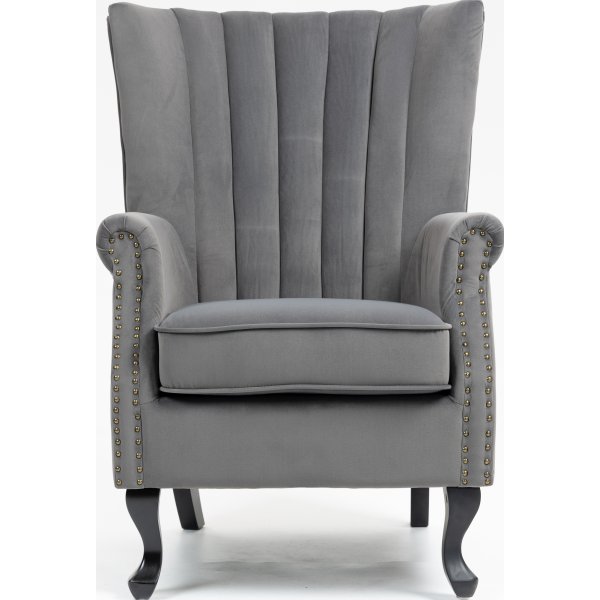 Ohrenklappensessel aus grauem Samt Ohrenklappensessel aus grauem Samt