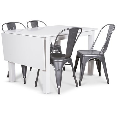 Sander Essgruppe, Klapptisch mit 4 Metallstühlen - Weiß/Metall