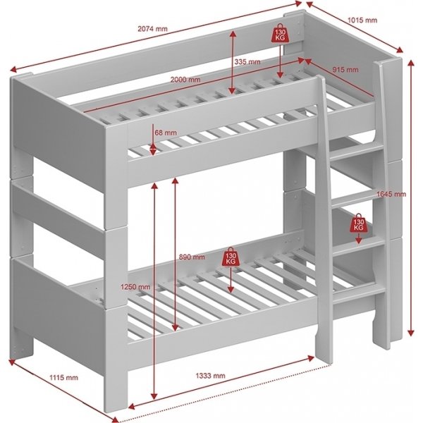 Fr Kinder Etagenbett 90 x 200 cm - Whitewash