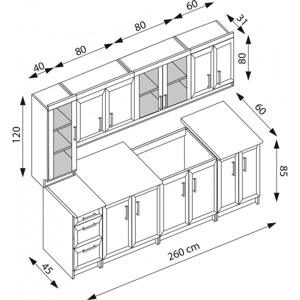 Komplette Kche Margaret 260 cm - Walnuss