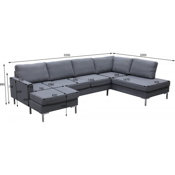 Nova U-Sofa Hellgrauer Stoff - Rechts