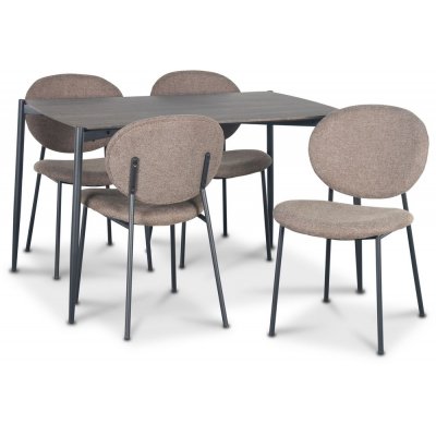 Lokrume Essgruppe 120 cm Tisch aus dunklem Holz + 4 getuftete braune Stühle