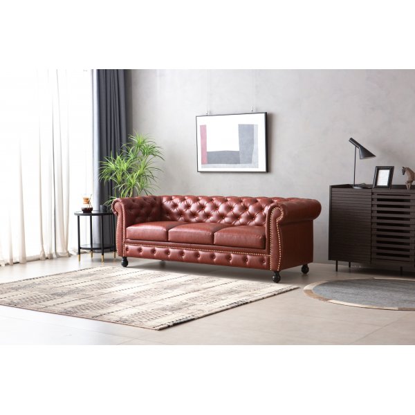 Chesterfield-Sofa, 3-Sitzer, braunes PU - Charles