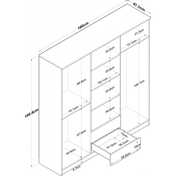 Baden Kleiderschrank 15 - Nussbaum/weiß Baden Kleiderschrank 15 - Nussbaum/weiß