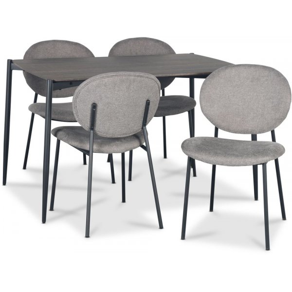 Lokrume Essgruppe 120 cm Tisch aus dunklem Holz + 4 getuftete graue Sthle