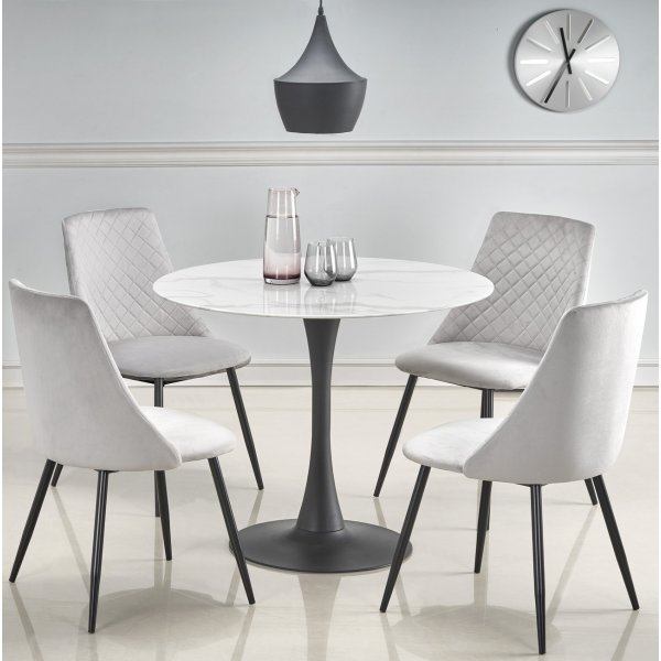 Marco Esstisch 90 cm - Weier Marmor/Schwarz