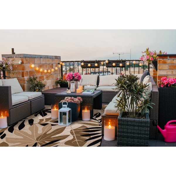 Domani Monstera flach gewebter Teppich Mehrfarbig Domani Monstera flach gewebter Teppich Mehrfarbig