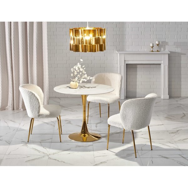 Esstisch, 90 cm Durchmesser, Marmorglas/Gold