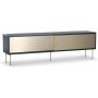 Volumen-Medienbank mit Schiebetren 178 cm - Grau/Messing