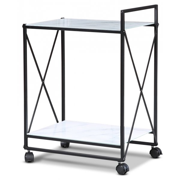 Paladium Servierwagen - Schwarz / Weies Marmorglas