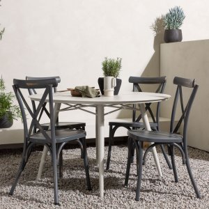 Lina Outdoor-Ess-Set mit 4 Peking-Sthlen - Beige/Dunkelgrau