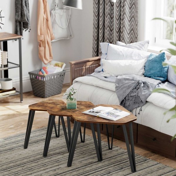 Susannah Couchtisch, 3-tlg., 39,6 x 39,6 | 51,2 x 51,2 | 58,7 x 58,7 cm - Braun/Schwarz