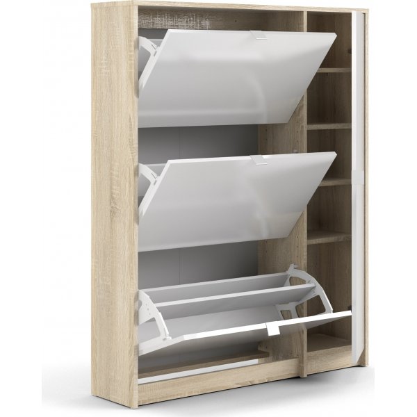 Schuhschrank mit Tür und 3 Fächern - Eiche/Weiß Schuhschrank mit Tür und 3 Fächern - Eiche/Weiß